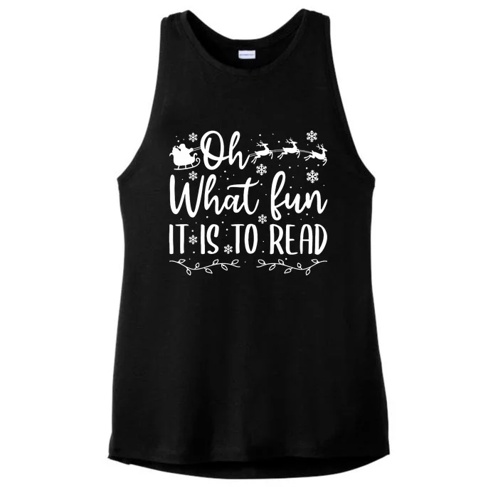 Teacher Christmas Shirts Librarian Oh What Fun It Is To Read Ladies Tri-Blend Wicking Tank