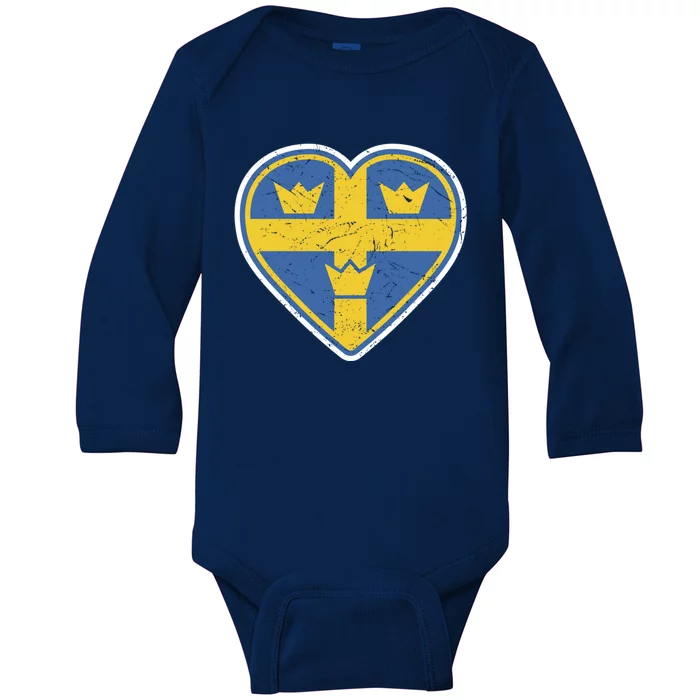 Three Crown Swedish Vintage Sverige Ice Hockey Gift Baby Long Sleeve Bodysuit