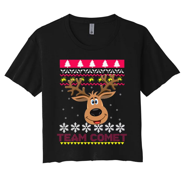 Team Comet Santa Reindeer Ugly Sweater Women's Crop Top Tee