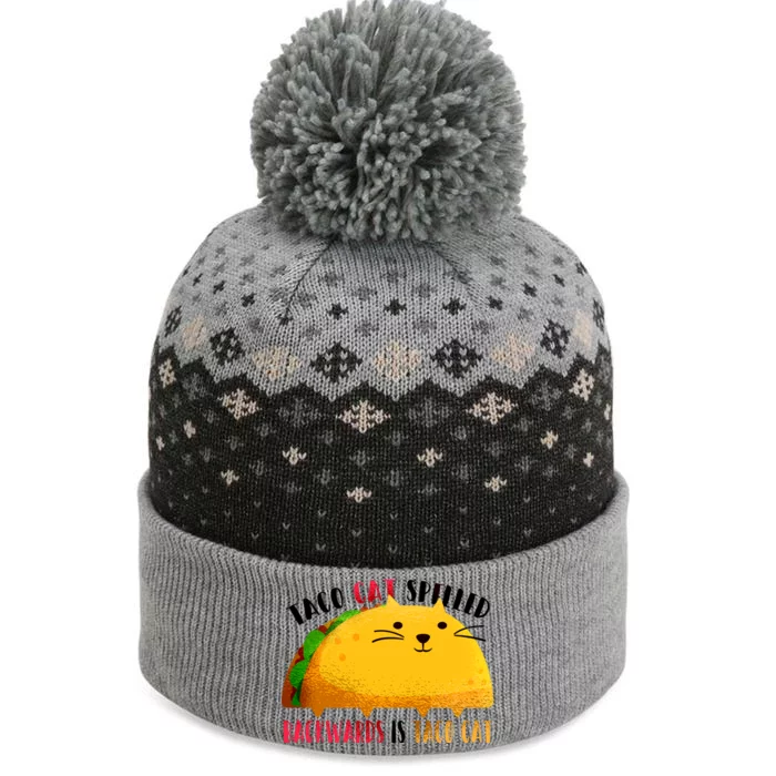 Taco Cat Spelled Backwards Is Taco Cat Funny Mexican Tacos The Baniff Cuffed Pom Beanie