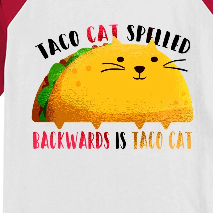 Taco Cat Spelled Backwards Is Taco Cat Funny Mexican Tacos Kids Colorblock Raglan Jersey