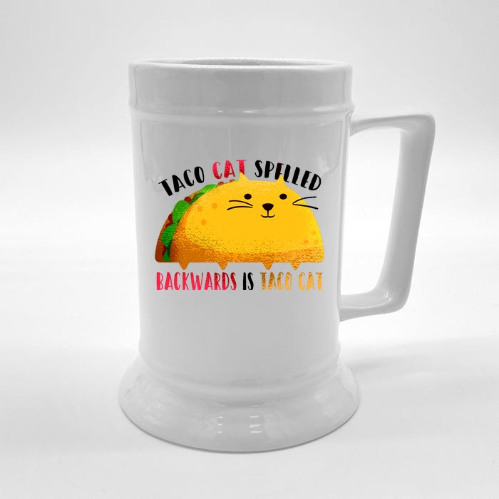 Taco Cat Spelled Backwards Is Taco Cat Funny Mexican Tacos Front & Back Beer Stein