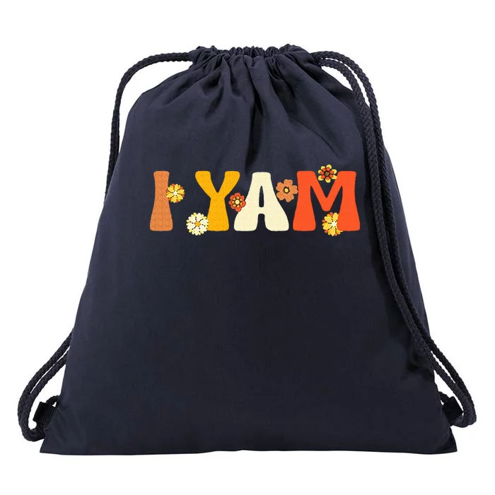 Thanksgiving Couples Sweet Potato I Yam Groovy Flower Drawstring Bag