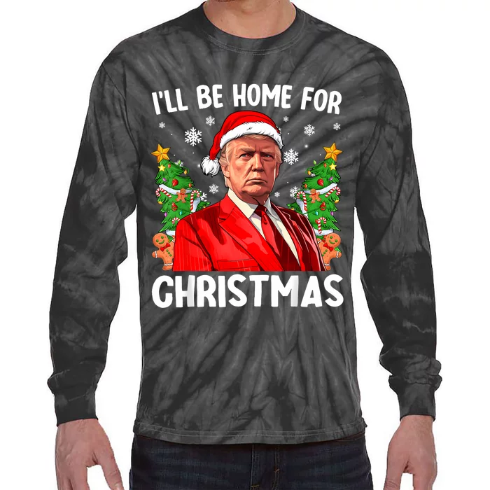 Trump Christmas Santa Hat Ill Be Home For Christmas Tie-Dye Long Sleeve Shirt