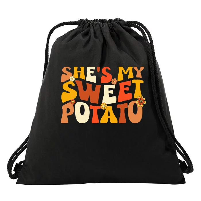 Thanksgiving Couples Sweet Potato I Yam Groovy Flower Drawstring Bag