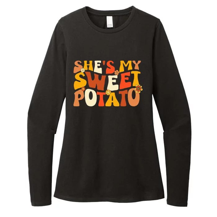 Thanksgiving Couples Sweet Potato I Yam Groovy Flower Womens CVC Long Sleeve Shirt