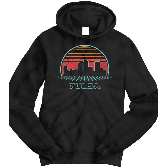 Tulsa City Skyline Retro Vintage 80s Style Tie Dye Hoodie