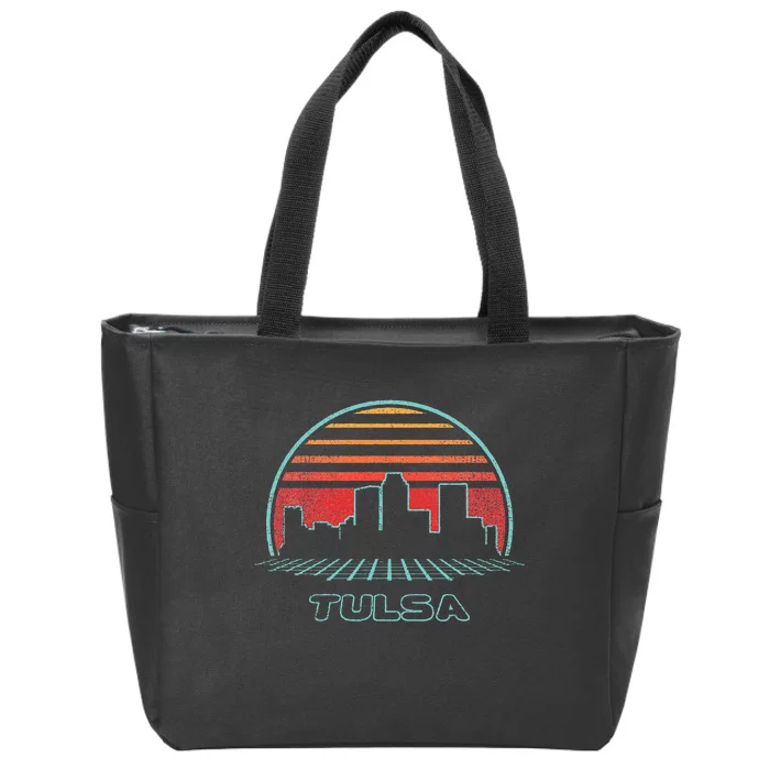 Tulsa City Skyline Retro Vintage 80s Style Zip Tote Bag