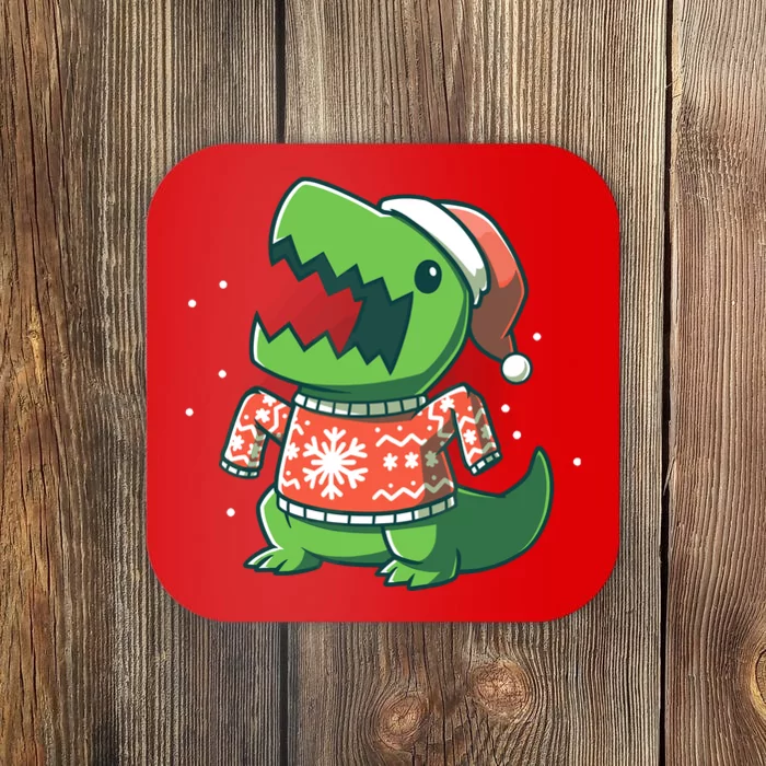 Trex Christmas Sweater Funny Dinosaur Ugly Sweatersaurus Coaster