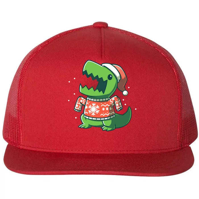 Trex Christmas Sweater Funny Dinosaur Ugly Sweatersaurus Flat Bill Trucker Hat