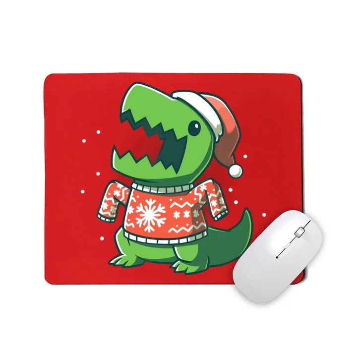 Trex Christmas Sweater Funny Dinosaur Ugly Sweatersaurus Mousepad