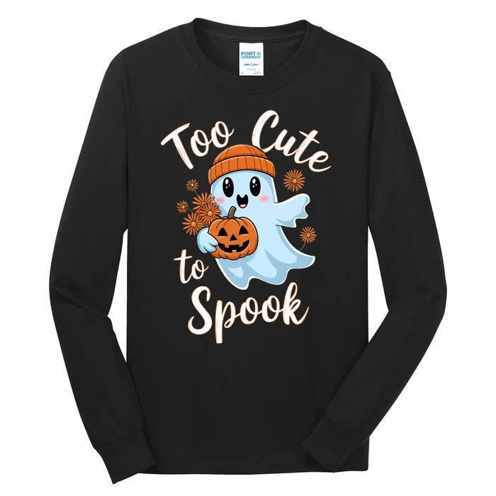 Too Cute To Spook Halloween Ghost Pumpkin Costume Women Tall Long Sleeve T-Shirt