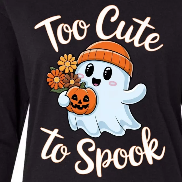 Too Cute To Spook Halloween Ghost Pumpkin Halloween Costume Women Womens Cotton Relaxed Long Sleeve T-Shirt