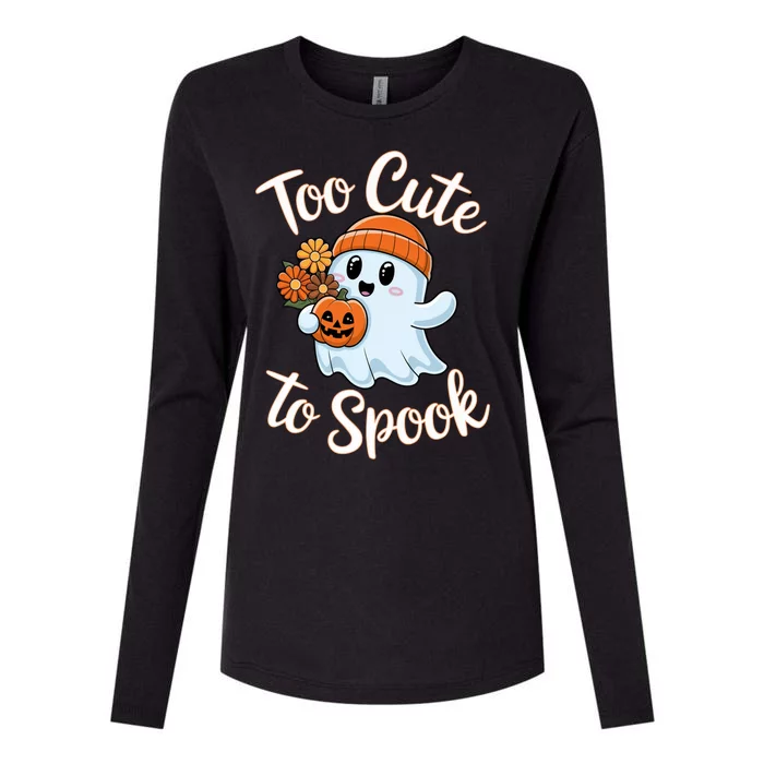 Too Cute To Spook Halloween Ghost Pumpkin Halloween Costume Women Womens Cotton Relaxed Long Sleeve T-Shirt