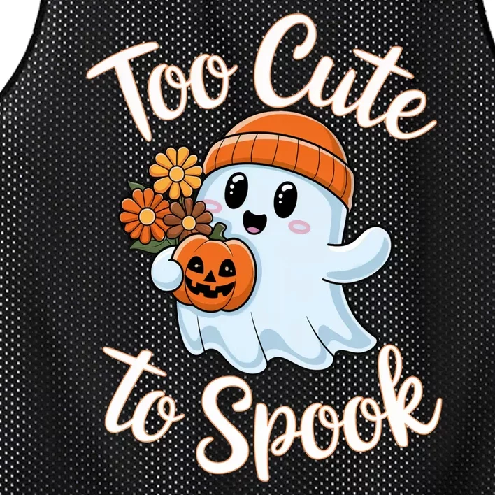 Too Cute To Spook Halloween Ghost Pumpkin Halloween Costume Women Mesh Reversible Basketball Jersey Tank