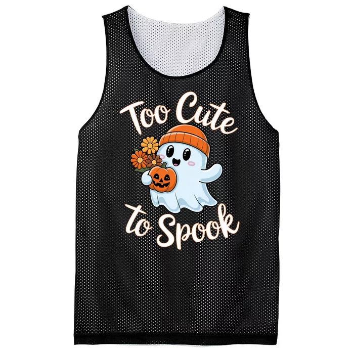 Too Cute To Spook Halloween Ghost Pumpkin Halloween Costume Women Mesh Reversible Basketball Jersey Tank