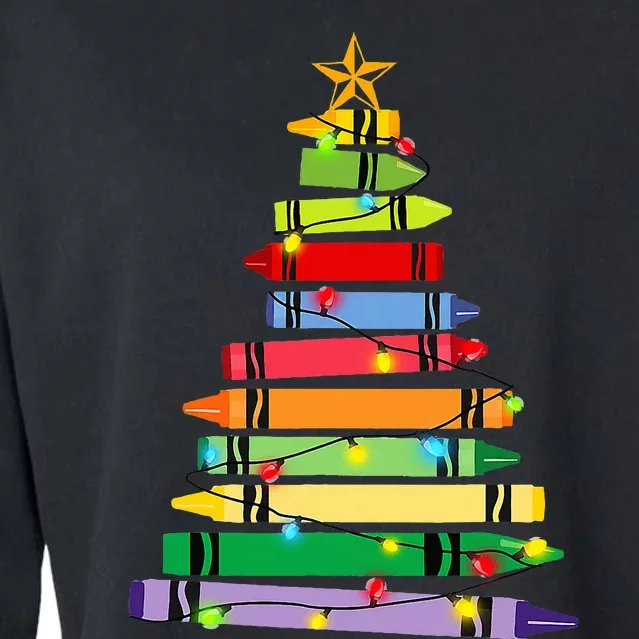 teacher christmas t crayon tree light s student Cropped Pullover Crew