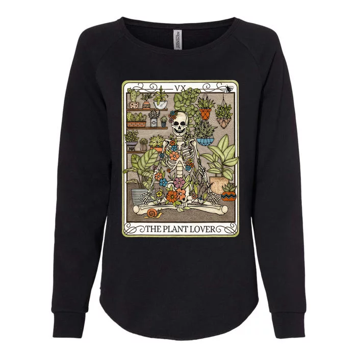 Tarot Card The Plant Lover Skeleton Spooky Season Halloween Womens California Wash Sweatshirt