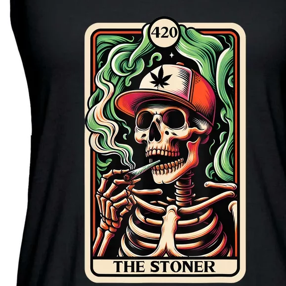 Tarot Card The Stoner Weed Lover Skeleton Cannabis 420 Ladies Essential Flowy Tank