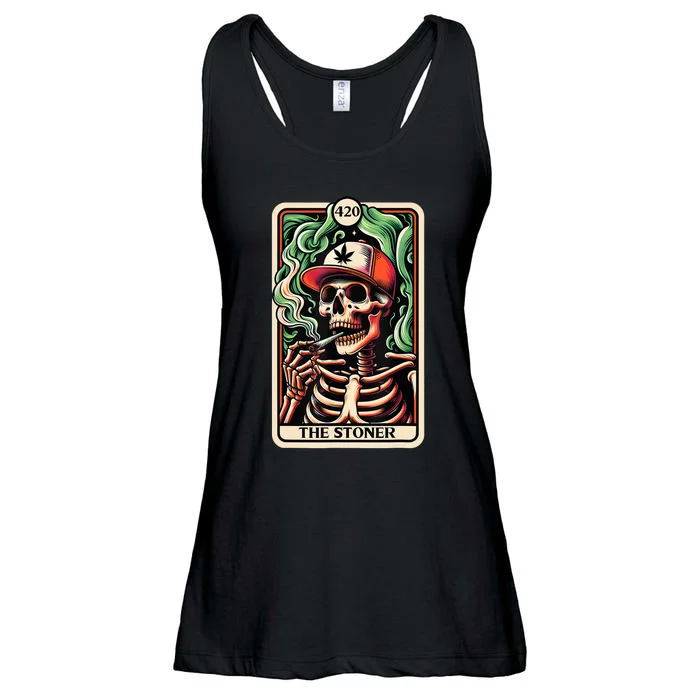 Tarot Card The Stoner Weed Lover Skeleton Cannabis 420 Ladies Essential Flowy Tank