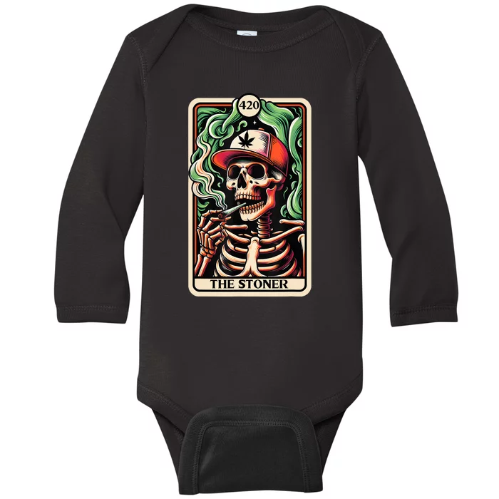 Tarot Card The Stoner Weed Lover Skeleton Cannabis 420 Baby Long Sleeve Bodysuit