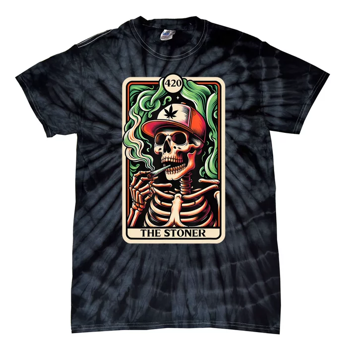 Tarot Card The Stoner Weed Lover Skeleton Cannabis 420 Tie-Dye T-Shirt