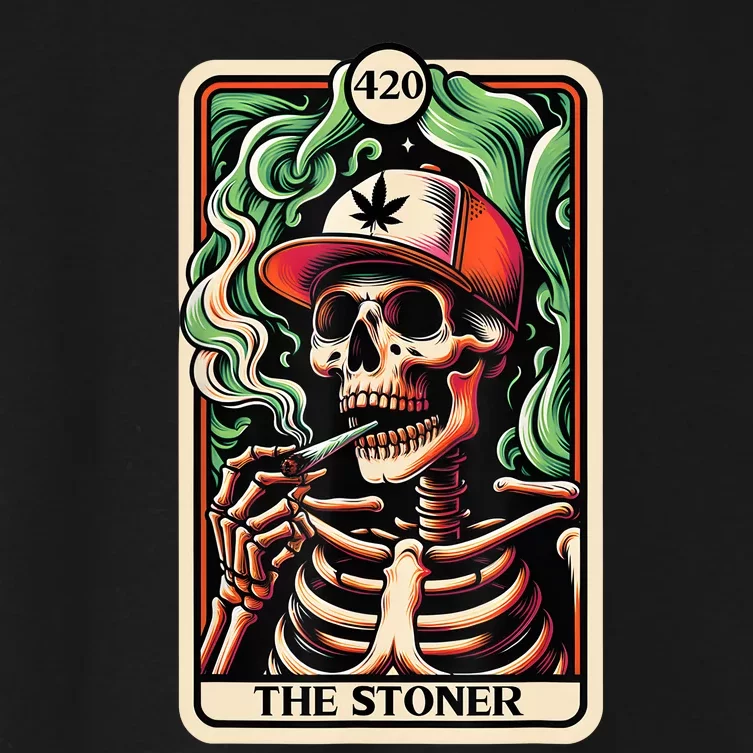 Tarot Card The Stoner Weed Lover Skeleton Cannabis 420 Women's Crop Top Tee