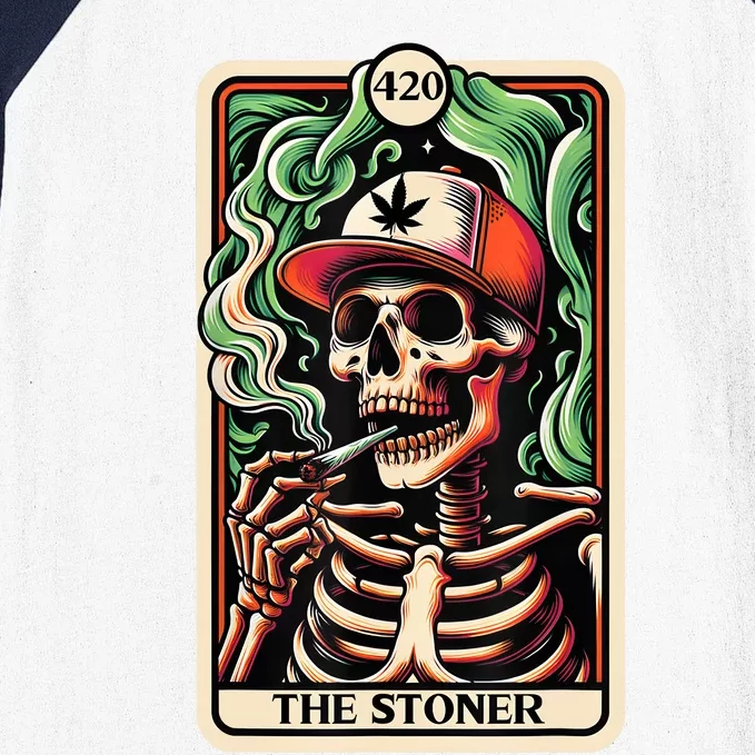 Tarot Card The Stoner Weed Lover Skeleton Cannabis 420 Baseball Sleeve Shirt