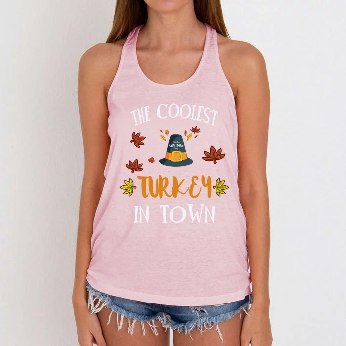 The Coolest Turkey In Town Cute Thanksgiving Funny Gift Women's Knotted Racerback Tank