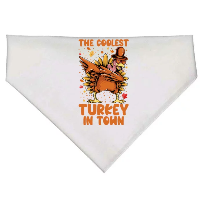 The Coolest Turkey In Town Dabbing Pilgrim Hat Thanksgiving Great Gift USA-Made Doggie Bandana