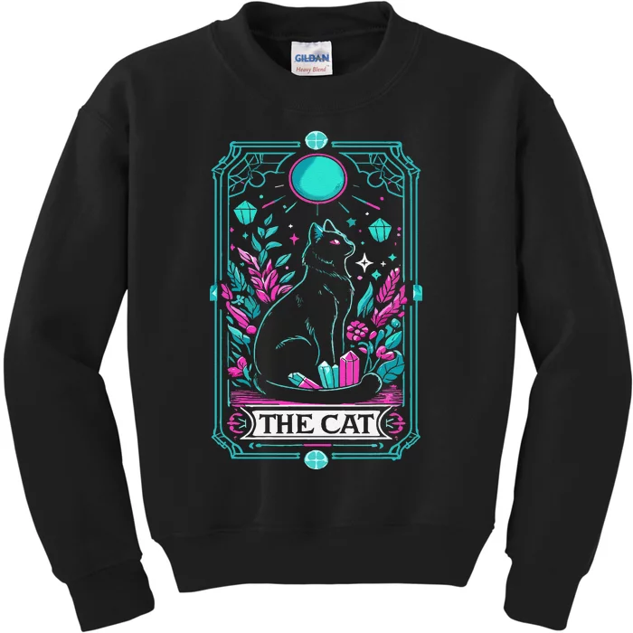 The Cat Tarot Card Halloween Witch Mystical Black Cat Lovers Kids Sweatshirt