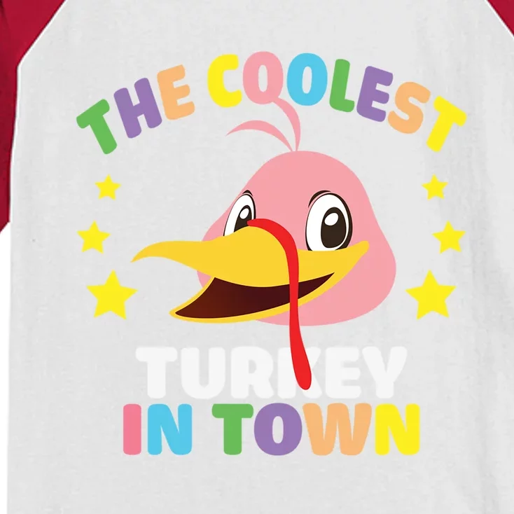 The Coolest Turkey In Town Happy Thanksgiving Gift Kids Colorblock Raglan Jersey