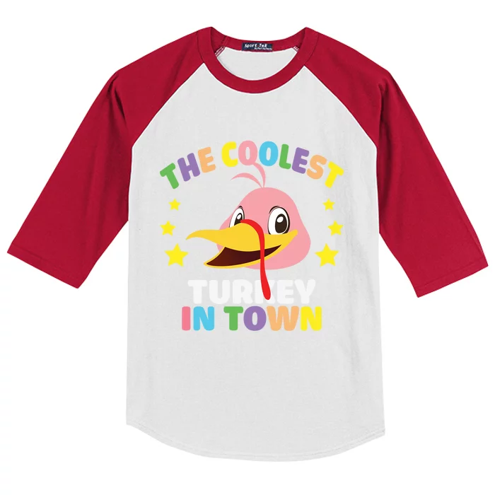 The Coolest Turkey In Town Happy Thanksgiving Gift Kids Colorblock Raglan Jersey