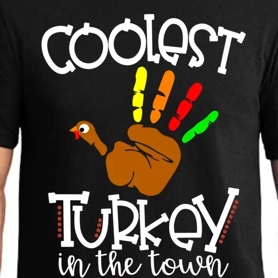 The Coolest Turkey In Town Gift Funny Turkey Hand Gift Pajama Set