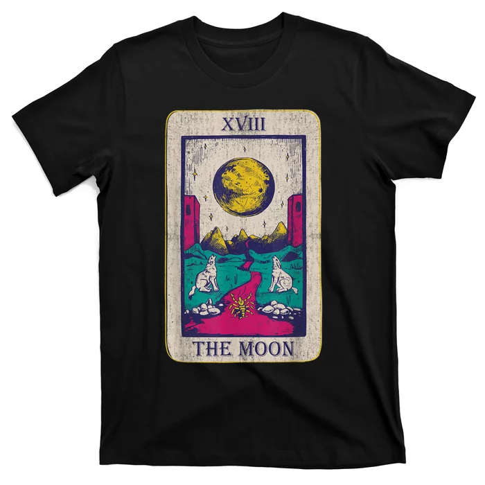 Tarot Card The Moon XVIII Occult Vintage Wolf Moon T-Shirt