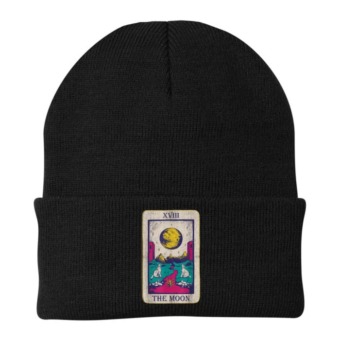 Tarot Card The Moon XVIII Occult Vintage Wolf Moon Knit Cap Winter Beanie