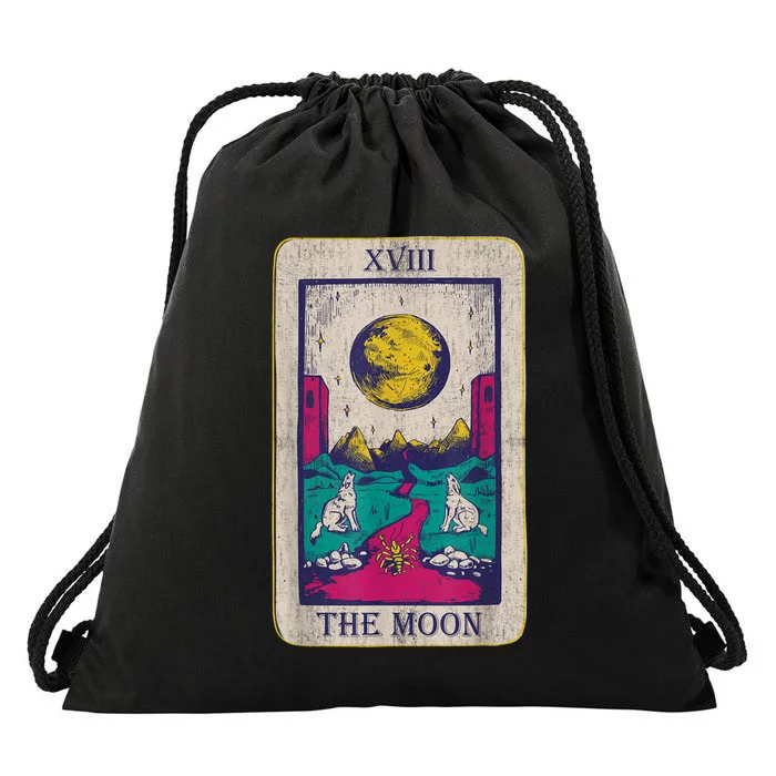 Tarot Card The Moon XVIII Occult Vintage Wolf Moon Drawstring Bag