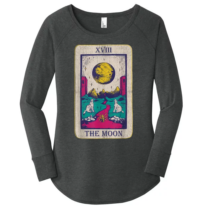 Tarot Card The Moon XVIII Occult Vintage Wolf Moon Women's Perfect Tri Tunic Long Sleeve Shirt