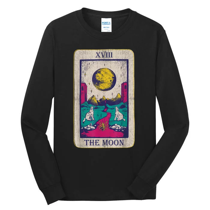 Tarot Card The Moon XVIII Occult Vintage Wolf Moon Tall Long Sleeve T-Shirt