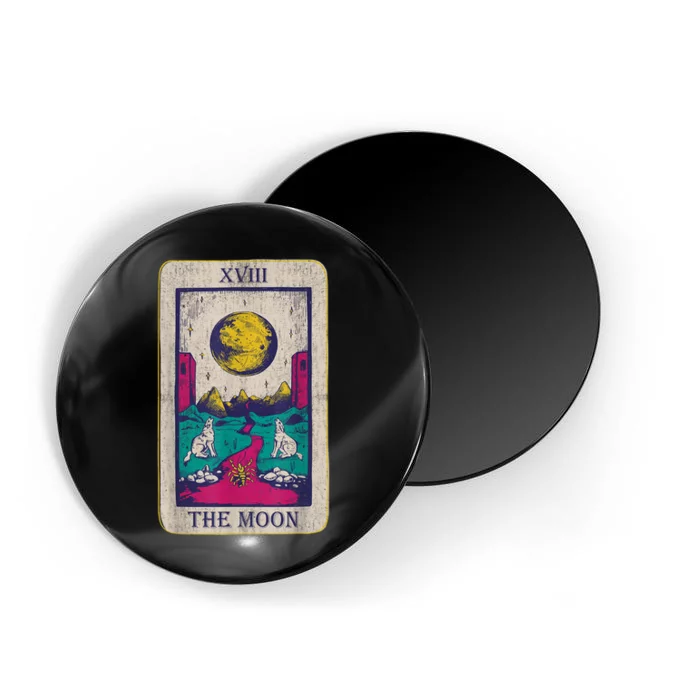 Tarot Card The Moon XVIII Occult Vintage Wolf Moon Magnet