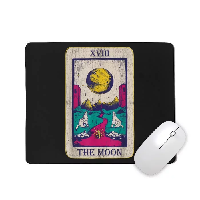 Tarot Card The Moon XVIII Occult Vintage Wolf Moon Mousepad