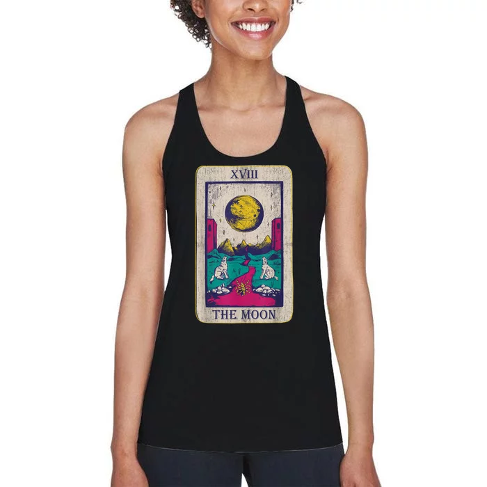 Tarot Card The Moon XVIII Occult Vintage Wolf Moon Women's Racerback Tank