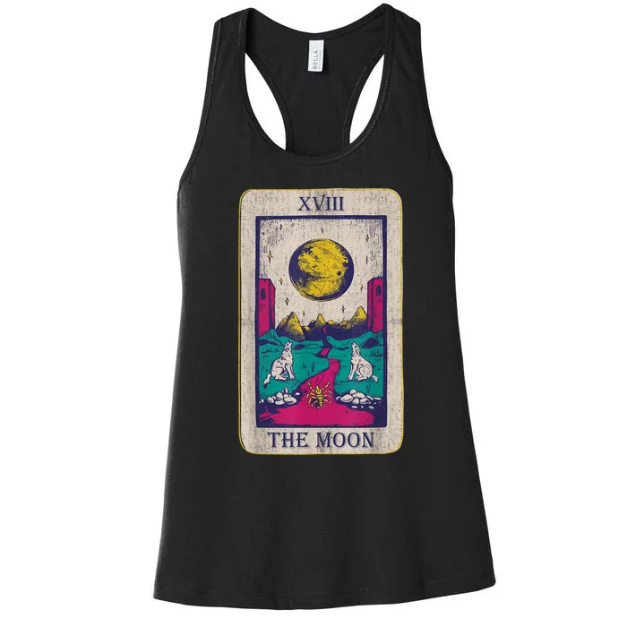 Tarot Card The Moon XVIII Occult Vintage Wolf Moon Women's Racerback Tank