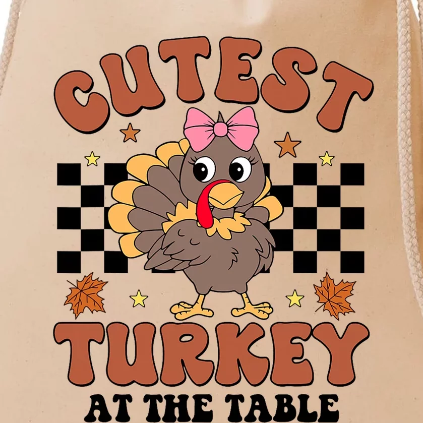 Thanksgiving Cutest Turkey At The Table Dinner Girl Drawstring Bag