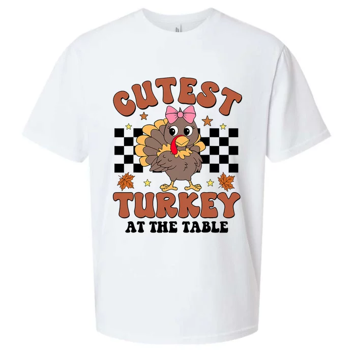 Thanksgiving Cutest Turkey At The Table Dinner Girl Sueded Cloud Jersey T-Shirt