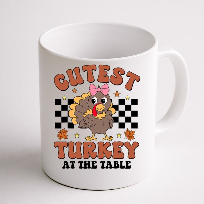 Thanksgiving Cutest Turkey At The Table Dinner Girl Front & Back Coffee Mug