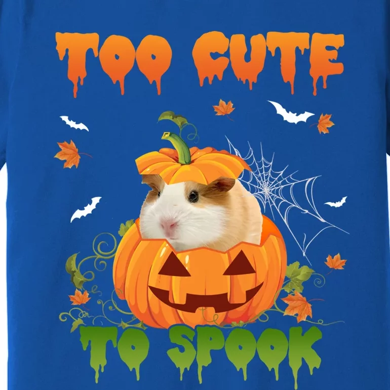 Too Cute To Spook Cute Halloween Pumpkin Hat Guinea Pig Pet Cool Gift Premium T-Shirt