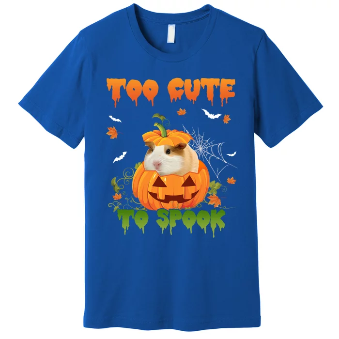 Too Cute To Spook Cute Halloween Pumpkin Hat Guinea Pig Pet Cool Gift Premium T-Shirt