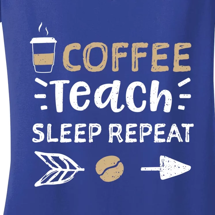 Teacher: Coffee Teach Sleep Repeat Gift Coffee Sayings Meaningful Gift Women's V-Neck T-Shirt