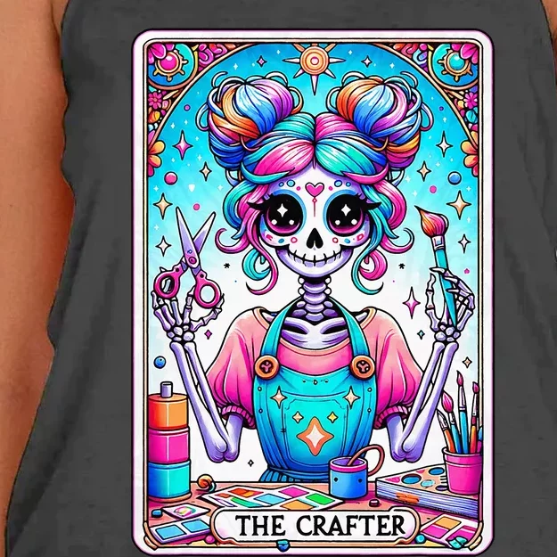 The Crafter Tarot Card Crochet Knitting Crafter Mom Women's Knotted Racerback Tank